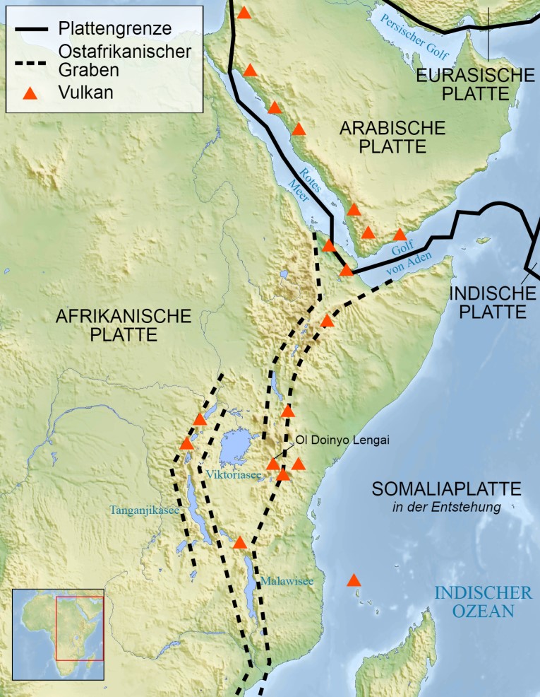 Übersicht der tektonischen Platten und Vulkane